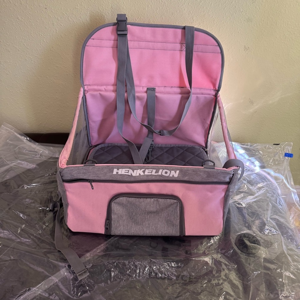 Pink and Gray Dog Travel Carrier
